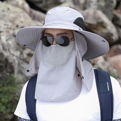 Chapéu Pescador Masculino de Verão com Lenço de Pescoço, Proteção Solar, Montanhismo, Pesca, Respirável, com Lenço Protetor de Sol