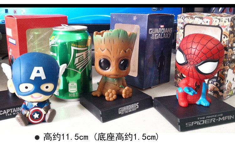 Versão Q do Boneco Batman Toy Figures Desenho Animado Bobble Head Enfeites de Carro Os Vingadores da Marvel Boneco do Capitão América Homem-Aranha