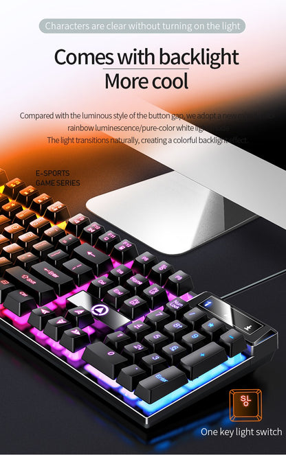 Teclado YINDIAO Gamer com Fio para Laptop Desktops PC Acessórios de Escritório Teclados Gamer de Perfil Baixo com Teclado Numérico