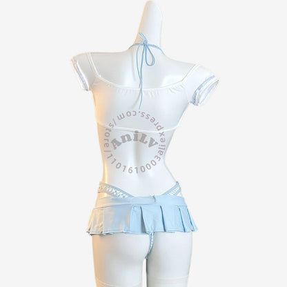 AniLV Anime Summer Beach Vacation Stripe Bikini Student Swimsuit Outfits Cosplay Costumes