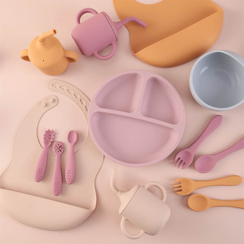 9PCS Silicone Baby Feeding Set Suction Dishes Plates Bowl Bib Sippy Cup BPA Free Toddler Essentials Self Weaning Tableware ?