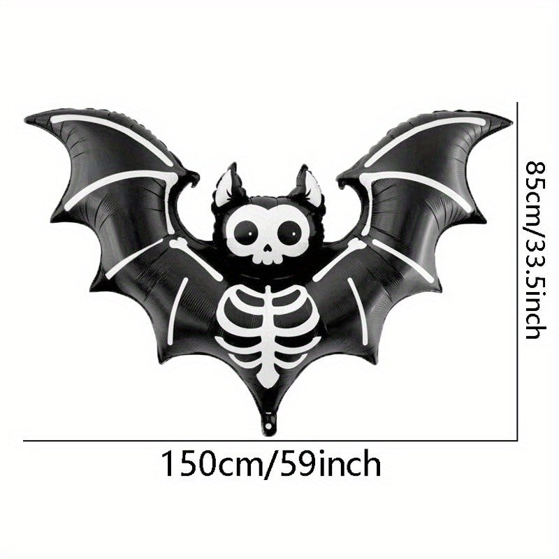 1pc Matte 59-Inch Extra Large Bat Halloween Balloon - Realistic Black & Gray Aluminum Foil Balloon , Halloween Decorations