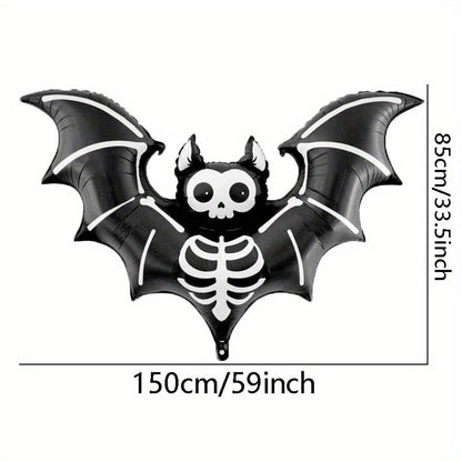 1pc Matte 59-Inch Extra Large Bat Halloween Balloon - Realistic Black & Gray Aluminum Foil Balloon , Halloween Decorations