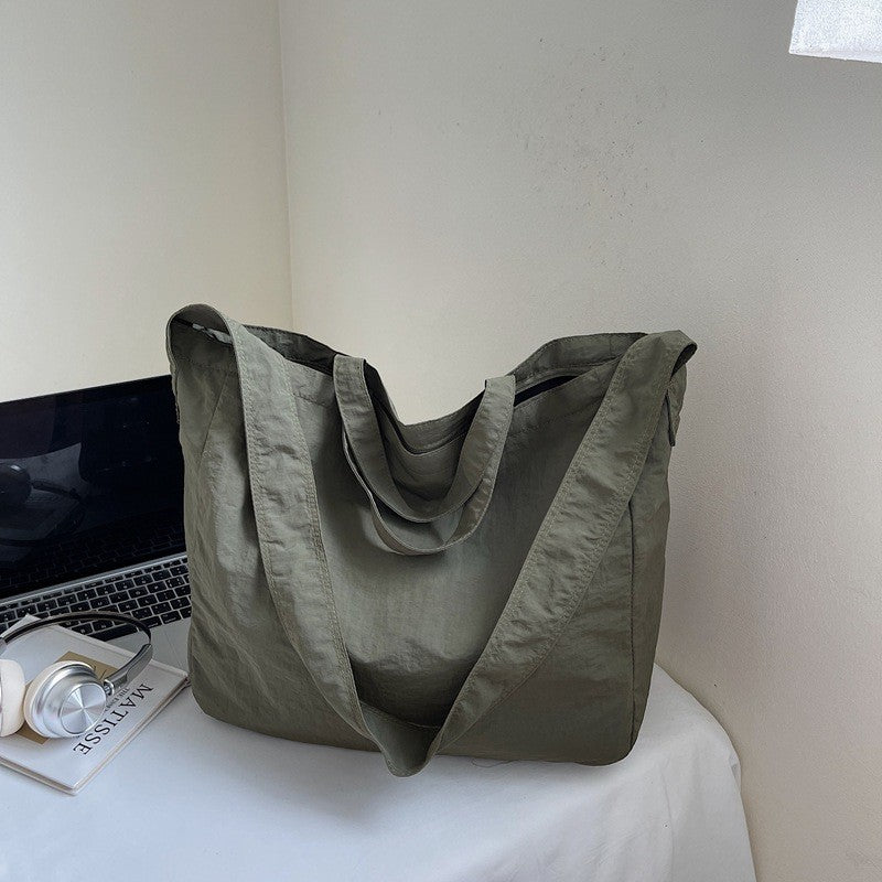 Lazy Style Nylon Crossbody Shoulder Bag Women Casual Large Capacity Bucket Tote Bag Lightweight Japan Style Simple Handbag