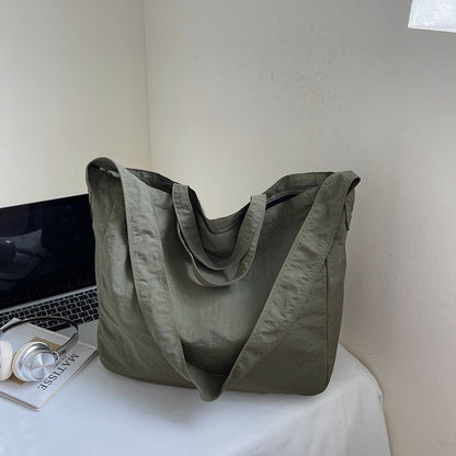 Lazy Style Nylon Crossbody Shoulder Bag Women Casual Large Capacity Bucket Tote Bag Lightweight Japan Style Simple Handbag
