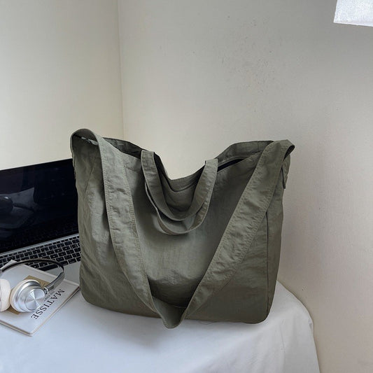 Lazy Style Nylon Crossbody Shoulder Bag Women Casual Large Capacity Bucket Tote Bag Lightweight Japan Style Simple Handbag