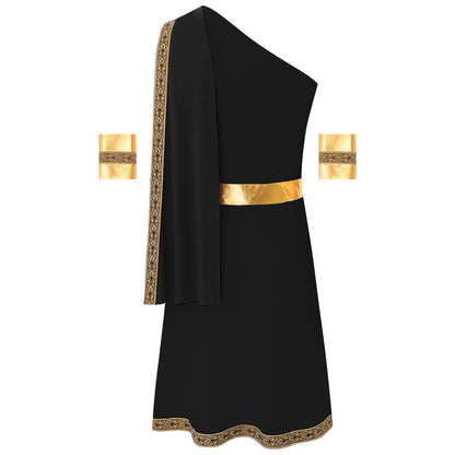 Mens Ancient Greek Toga Roman King Prince Cosplay Costume Halloween One Shoulder Embroidered Robe Dress Theme Party Outfits