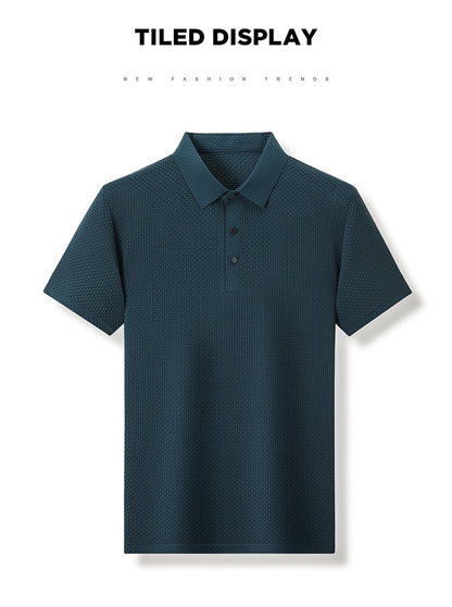 Summer New Embroidered Silk Elastic Polo Shirt for Men's Luxury Trend Fashion Leisure Breathable Cool Short Sleeved T-shirt Top