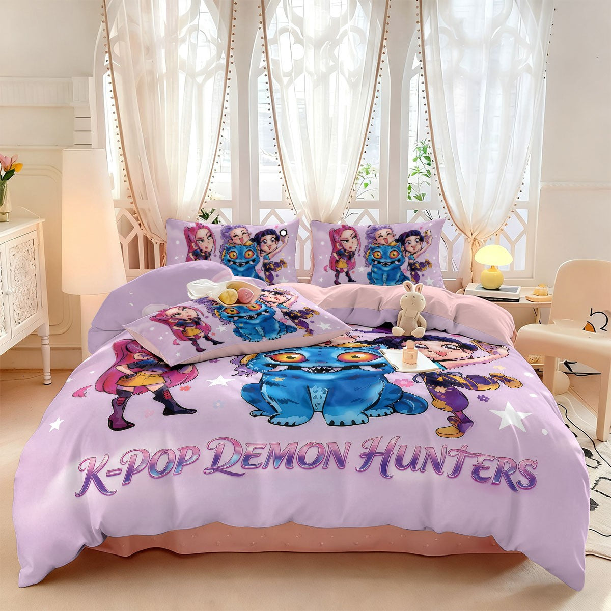 3pcs K-Pop Demon Hunters Print coreless Bedding Set Multi Sized Bedding Dormitory duvet Cover Soft Decoration, Machine Washable