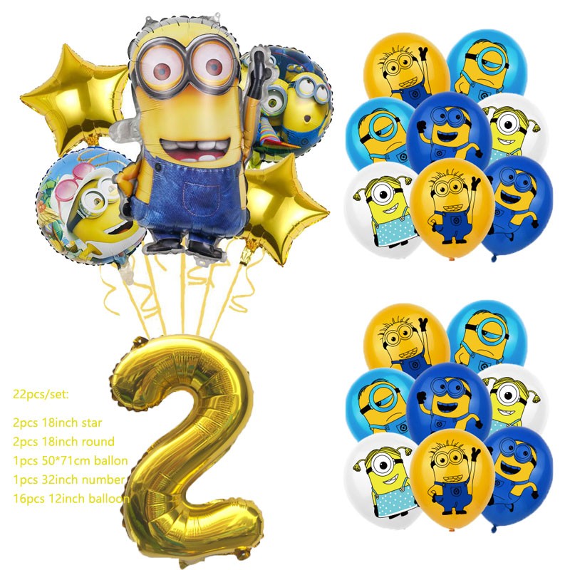 Anime Minion Themed Party Decorations Party Tableware Set Plates Cups Birthday Balloons Big Eye Yellow Man Party Favors Supplies