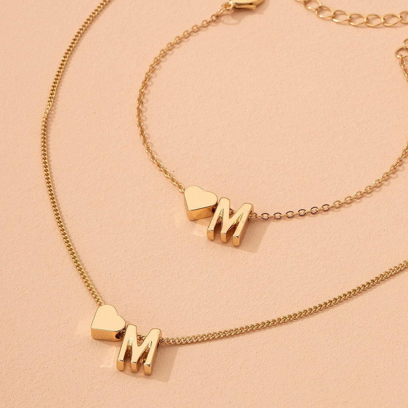 LATS Fashion Tiny Heart Dainty Necklace Gold Silver Color 26 Letter Name Choker For Women Pendant Bracelets Jewelry Gift