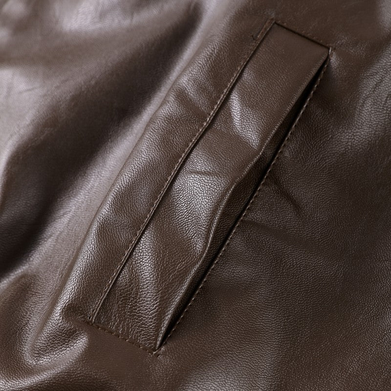 Vintage PU Leather Bomber Jackets 2025 Autumn New Ladies Zipper Lapel Long Sleeve Pocket Coat With Belt Women's Loose Streetwear