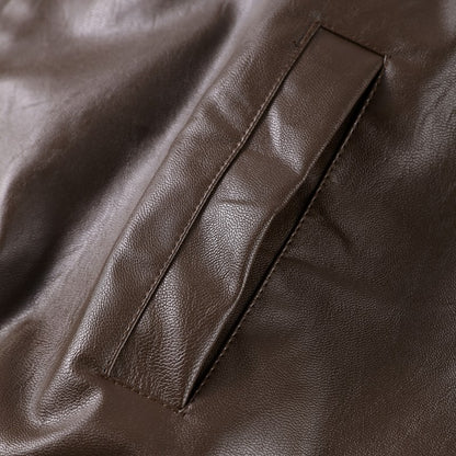 Vintage PU Leather Bomber Jackets 2025 Autumn New Ladies Zipper Lapel Long Sleeve Pocket Coat With Belt Women's Loose Streetwear