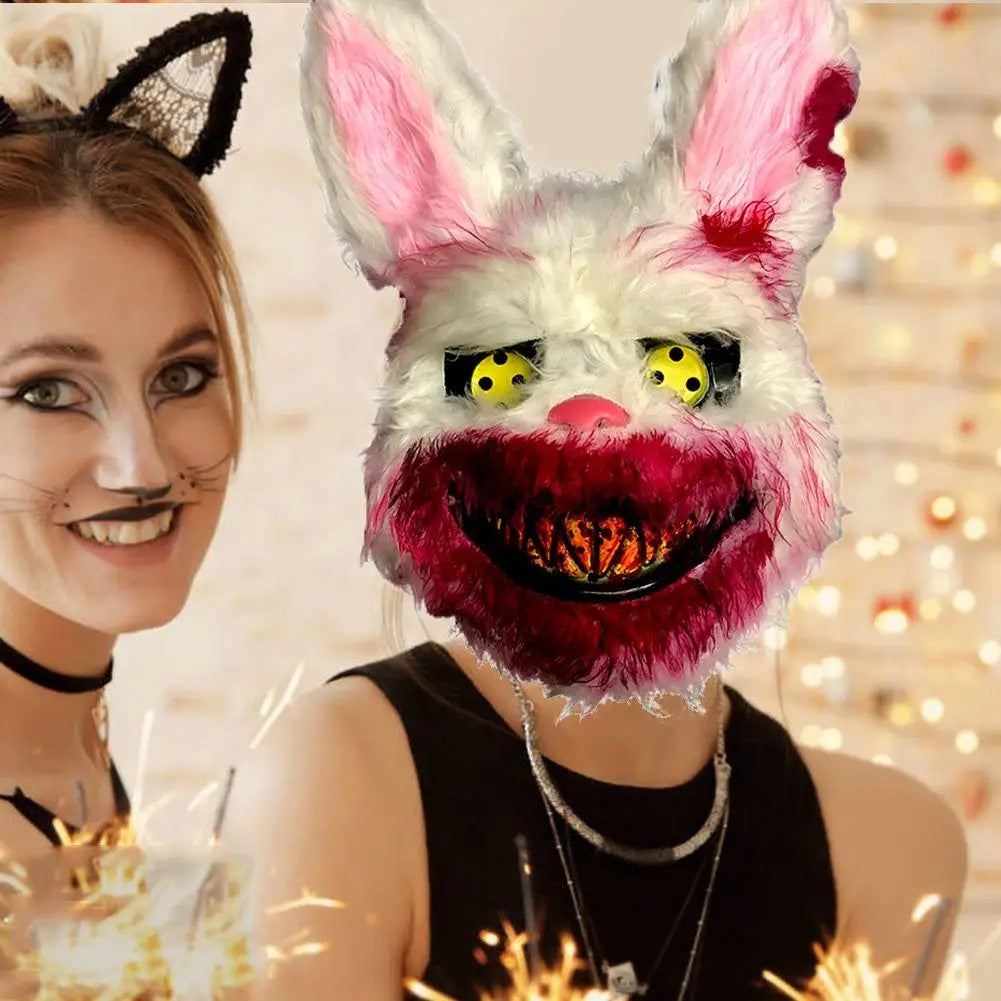 ? Halloween Party Cosplay Scary Bloody Bear Rabbit Mask Make-up Animal Plush Face Mask Props Headcover Masquerade Carnival Mask