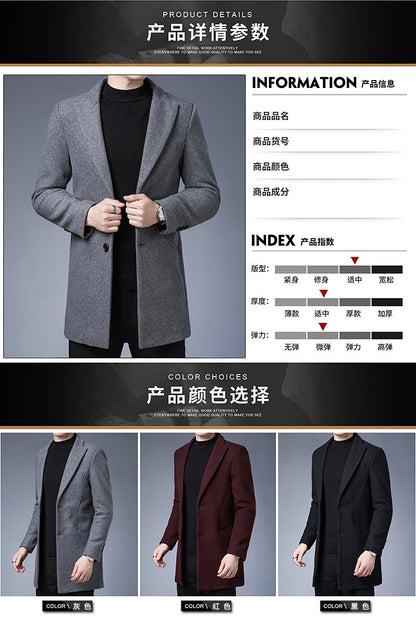 Men's Wool Blend Overcoat - Mid-Length Business Trench Coat with Notch Lapel (Tailored Contemporary Fit)