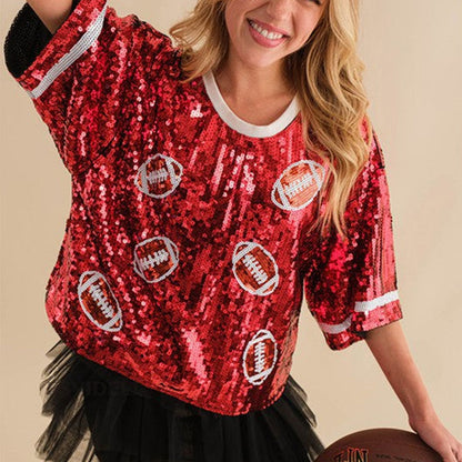 CHIC European American Festival Xmas Tree Bow Women Sequined T-shirt Short Top Casual Jersey Girls Short Sleeves Tee Christmas