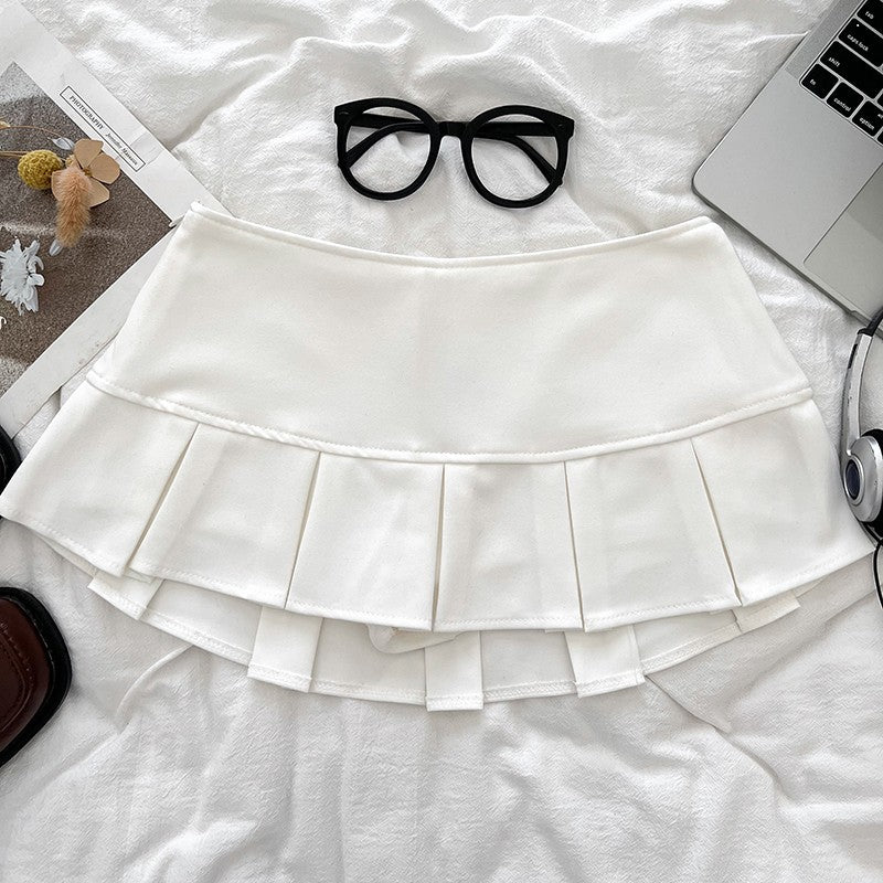 Low Waist Mini Skirt Y2K Black Low Rise Pleated Skort with Bulit-in Shorts Micro Miniskirt Women Teenage Girls Sweet Outfit