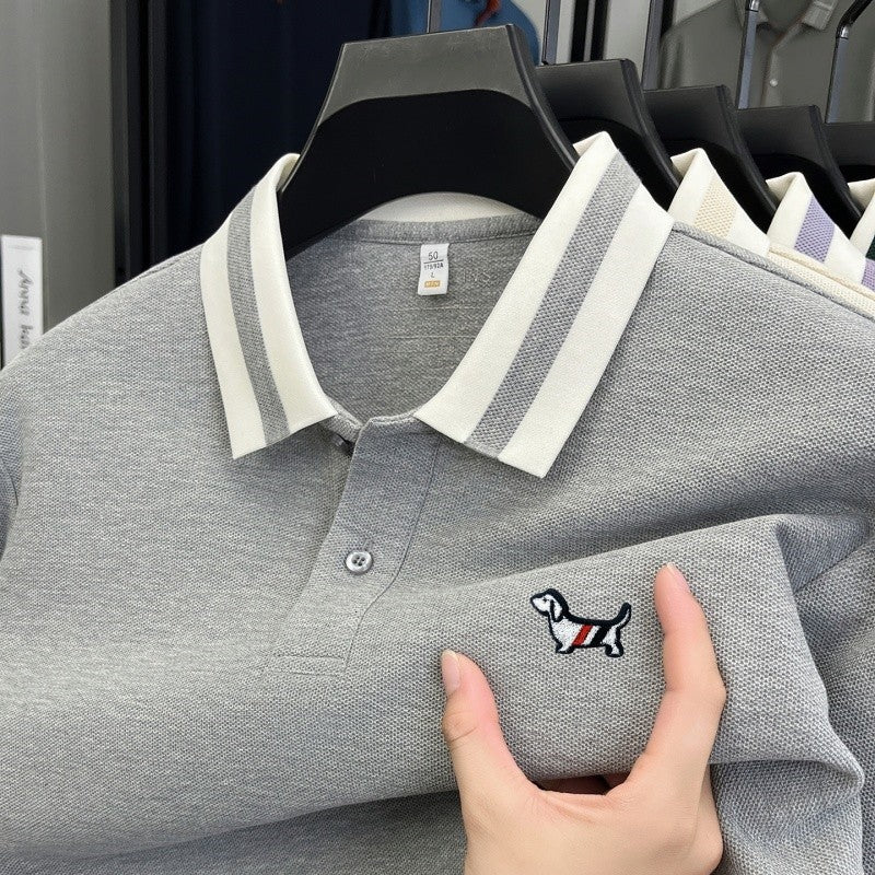 Men's 100% Cotton Original Design Printed Long Sleeved Polo Shirt Spring Autumn Simple Fashion Business Lapel T-shirt Men's Wear