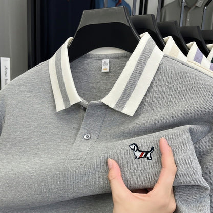 Men's 100% Cotton Original Design Printed Long Sleeved Polo Shirt Spring Autumn Simple Fashion Business Lapel T-shirt Men's Wear