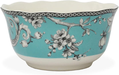 Adelaide 16-Piece Square Floral Dinnerware Set - Service for 4, Turquoise Porcelain Plate, Bowl & Mug Set, Chip Resistant, for E