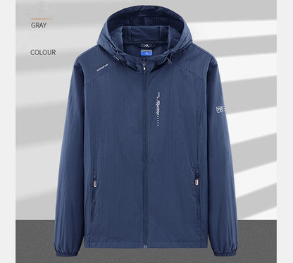 Summer Outdoor Quick Dry Sun-Protective Thin Jacket Men Hiking Fishing Cycling Hooded Gym Sport Windbreaker Ultra Light Coats