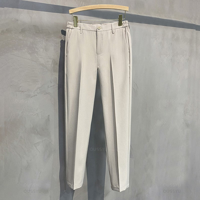 2025 Spring Summer Men's Casual Pants Suit Pant Slim Fit Work Elastic Waist Jogging Business Trousers Male Black Plus Size 40 42
