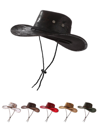 New Vintage Western Cowboy Hat For Men's Gentleman Lady Jazz Cowgirl With Leather Wide Brim Cloche Church Sombrero Hombre Caps