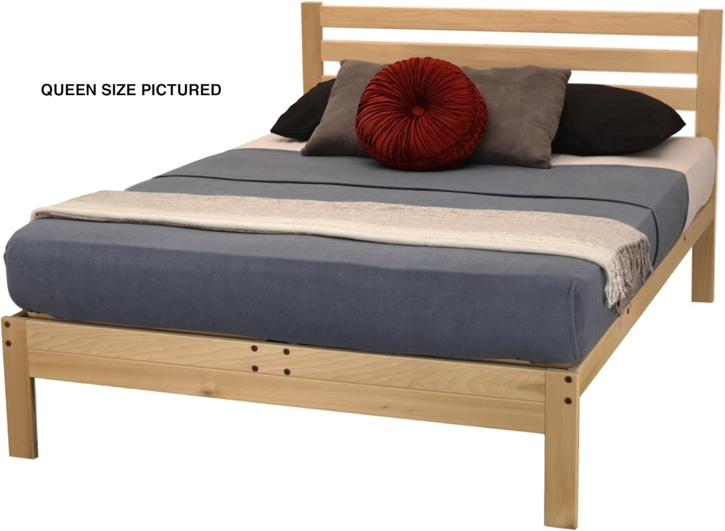 Cama Plataforma Lexington - Estrutura de Cama de Casal - Estrutura de Cama de Madeira Crua - Natural, Cama Minimalista com Cabeceira Ripado - E