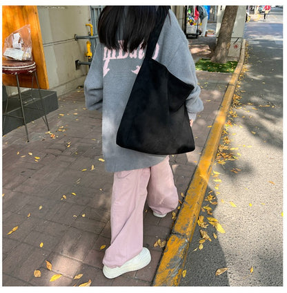 Autumn and winter new matte suede tote bag large capacity commuter casual shoulder bag fashionable versatile women's bag