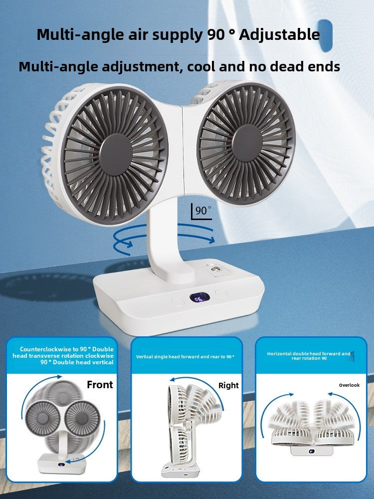 Multi Function Double Head Shaking Fan with 4 Gears Adjustable Speed HD Digital Display Night Lights Portable Cooling Fan
