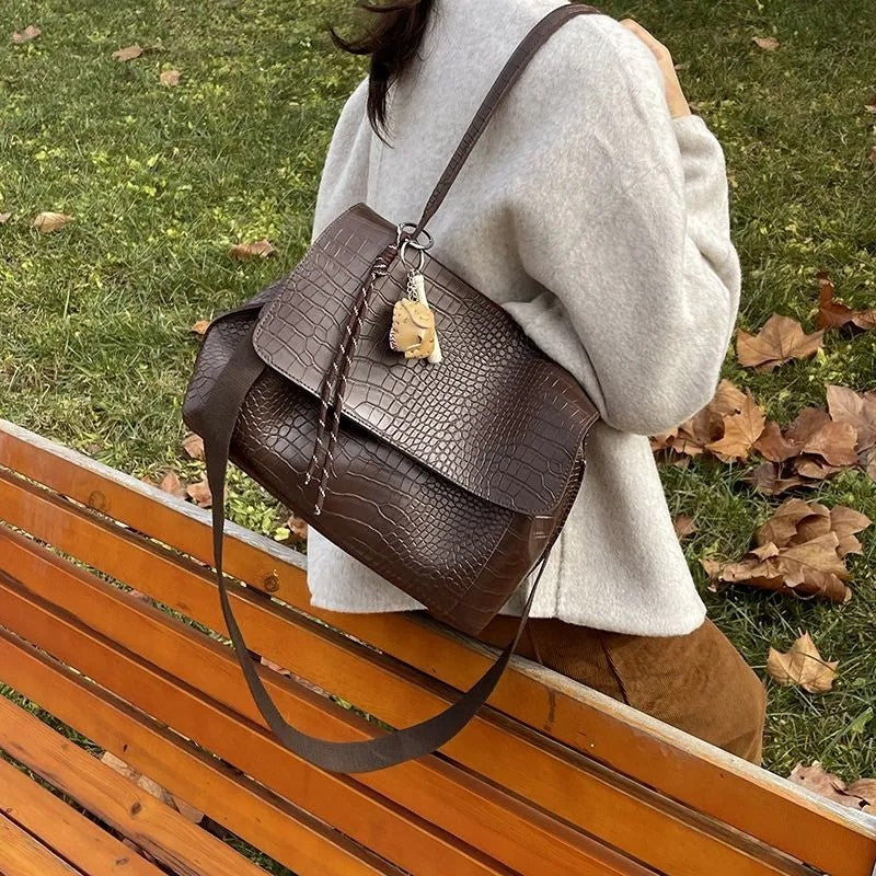 Crocodile Pattern Crossbody Bag For Women Black Shoulder Bag Brand Designer Women Bags Luxury PU Leather Flap Messenger Handbag