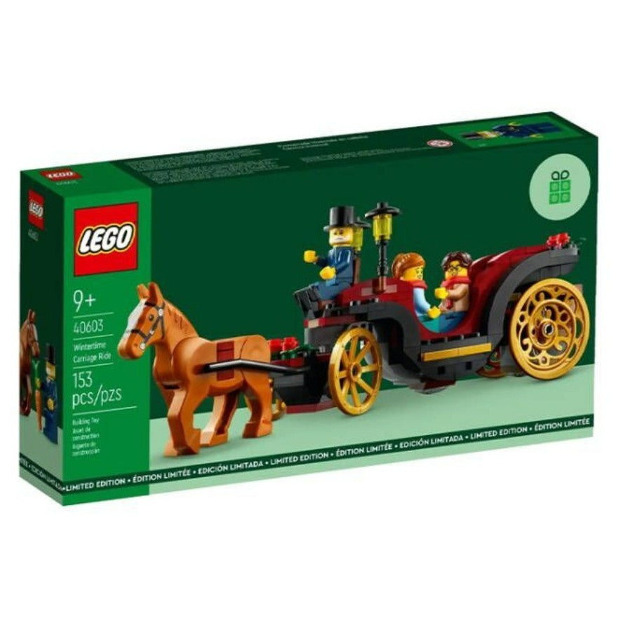 LEGO Passeio de Carruagem de Inverno 40603 GWP - Minifiguras Festivas, Rodas Douradas e Design Encantador para a Alegria do Feriado (153 pçs)
