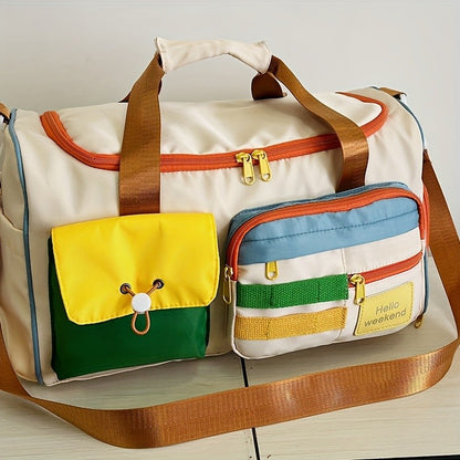 Colorful Retro Travel Bag, Large Capacity Duffle With Shoulder Strap, Sports Gym Carry-On, Multi-Pocket Casual Weekend Luggage