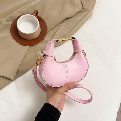 Simple Y2K Pu Leather Handbag Solid Color Minimalist Style Crossbody Bag Coin Purses Half-moon Crescent Bag Ladies