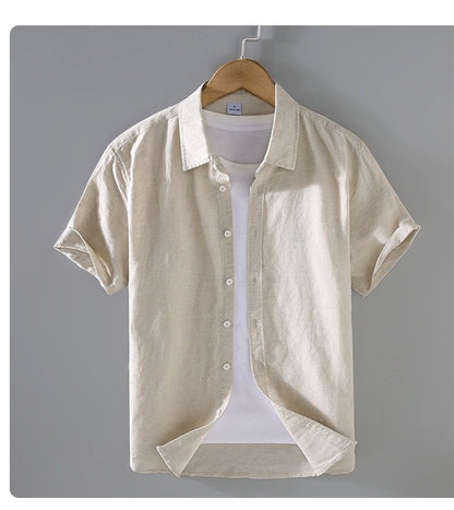 Cotton Linen Hot Sale Men's Short-Sleeved Shirts Summer Streetwear Plain Color Stand Collar Casual Beach Style Plus Size M-3XL