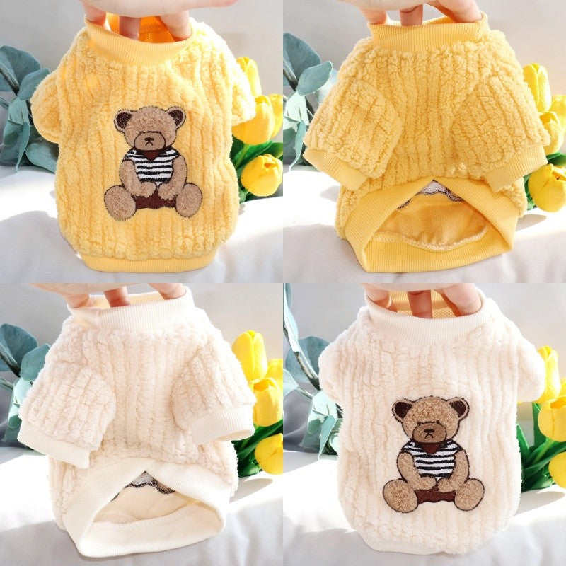 Moletom de Luxo com Capuz para Cães, Roupas Quentes de Inverno para Cães, Moletom Fofo e Macio para Filhotes, Estampa de Urso, Moletons para Gatos, Suéteres para Animais de Estimação, Roupas para Bichon