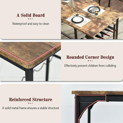 Dining Table Set for 4 with Chairs and Bench, 55" Kitchen Table Chairs Set of 4 with Wine Rack, Wine Glasses Holder, Small Dini