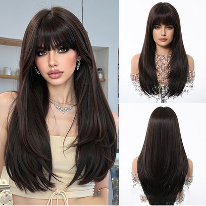 Peruca Loiro Dourado Com Franja Cabelo Longo Liso Peruca Natural Para Mulheres Perucas Cosplay Sintética Resistente ao Calor Cabelo Falso
