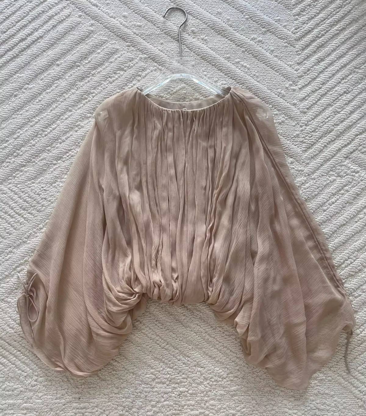 Ladies 100% Silk Elegant Set Pure Color Drawstring Long Sleeve Round Neck Shirt + A-Line Elastic Waist Maxi Skirt Holiday Suits