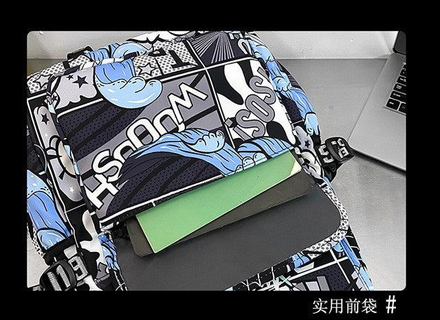 Anime Male and Female High-capacity One Piece Luffy Graffiti Printed Backpack for Middle High Students School Bag