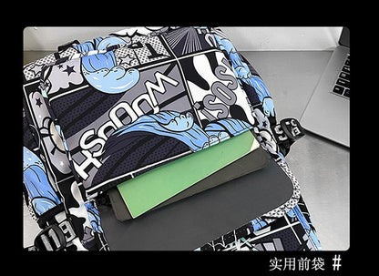 Anime Male and Female High-capacity One Piece Luffy Graffiti Printed Backpack for Middle High Students School Bag