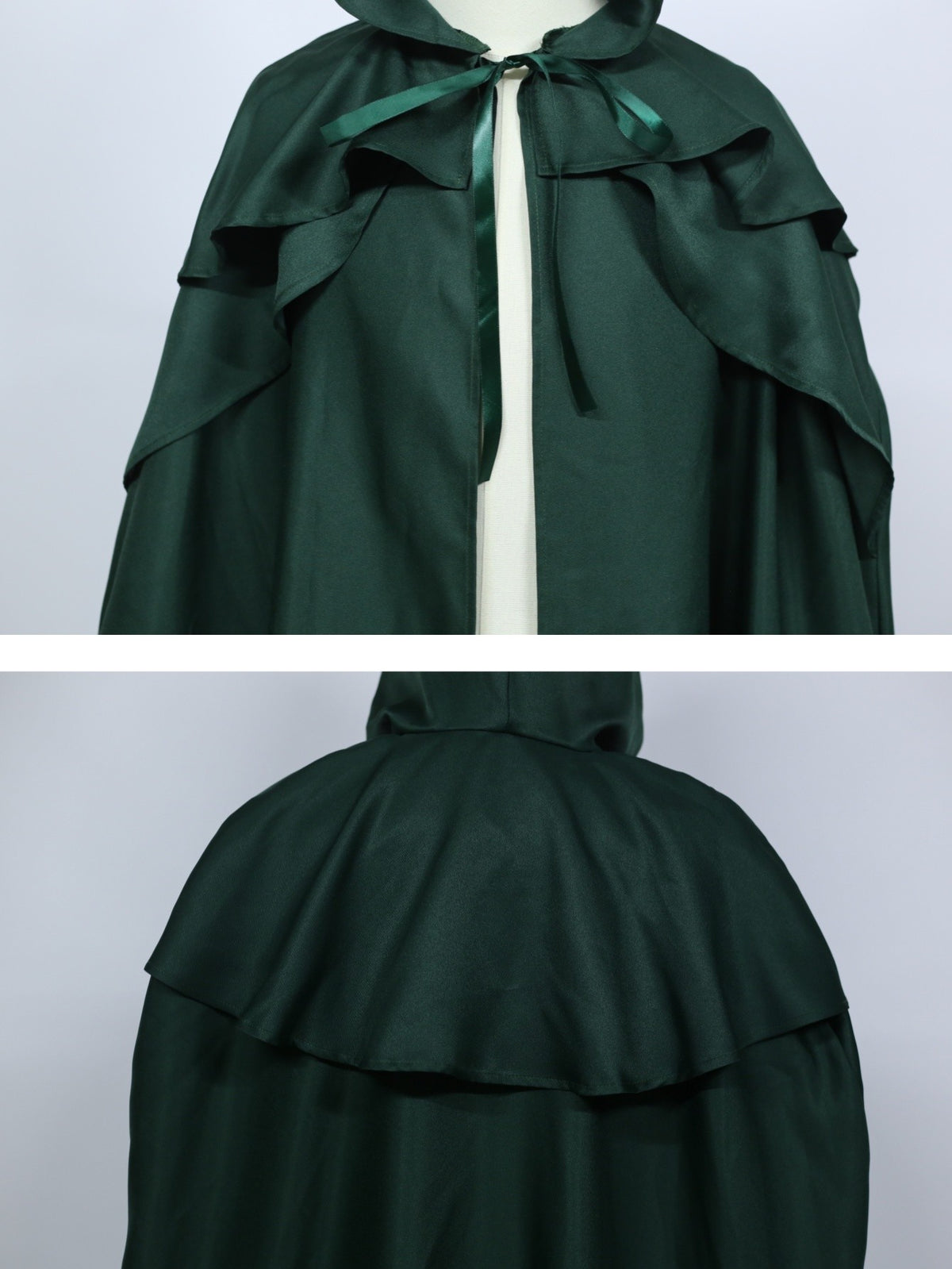 Medieval Vintage Hooded Long Cos Cloak, Dark Green Double Lapel Tie Cape, Unisex Ranger Hunter Wizard Role Play Costume, Retro Gothic Cosplay Coat for Halloween Stage Performance