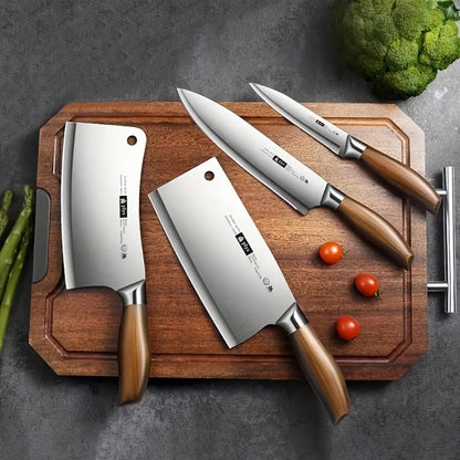 Conjunto de facas de cozinha profissionais de 4 peças, cutelo afiado para casa, fatiador multiuso, faca de chef profissional, faca de legumes de lâmina fixa