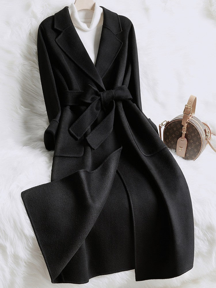 Novo estilo de casaco feminino de lã bege slim fit para outono e inverno, moda japonesa e coreana