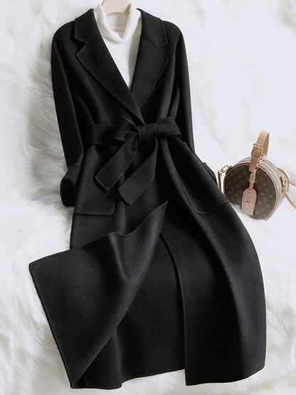 Novo estilo de casaco feminino de lã bege slim fit para outono e inverno, moda japonesa e coreana