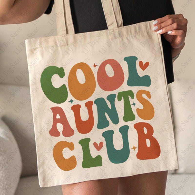 Cool Aunts Club Pattern Tote Bag Canvas Bags Shoulder Bag for Daily Retro Cool Aunts Eras Reusable Shopping Handbags
