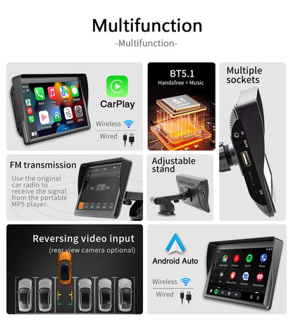 Portable Car Radio Multimedia Video Player Wireless CarPlay Android Auto 7inch Touch Screen With AUX FM For Rear View Camera ?