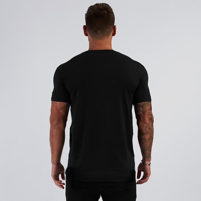 Elastic Slim Fit Summer Cool Quick Dry T-Shirts Mens Running Short Sleeve V-neck Shirts Gym Bodybuilding Fitness Muscle Clothing