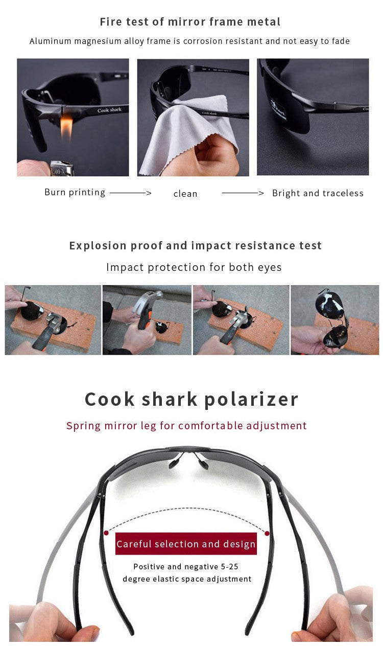 Óculos de sol Cook Shark, novos, de alumínio e magnésio, masculinos, HD polarizados, para dirigir, lentes coloridas, moda.