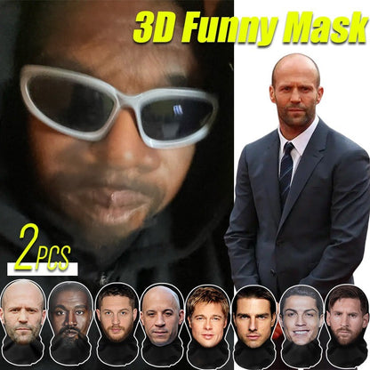 2Pcs 3D Printed Full Face Mask Realistic Celebrity Face Mask Props Costume for Party Supplies Cosplay Visual Men Women Headgear